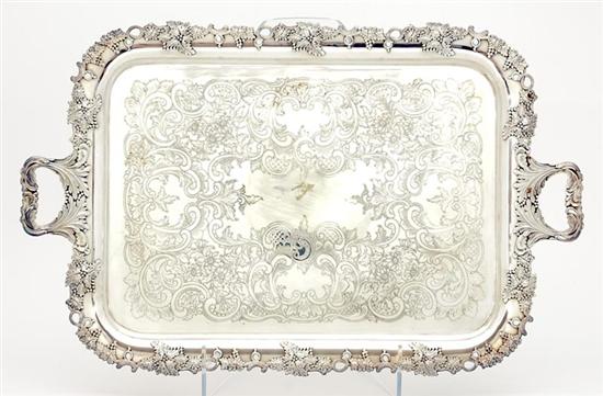 Appraisal: Gorham silverplate footed serving tray applied grapevine border and scrolling