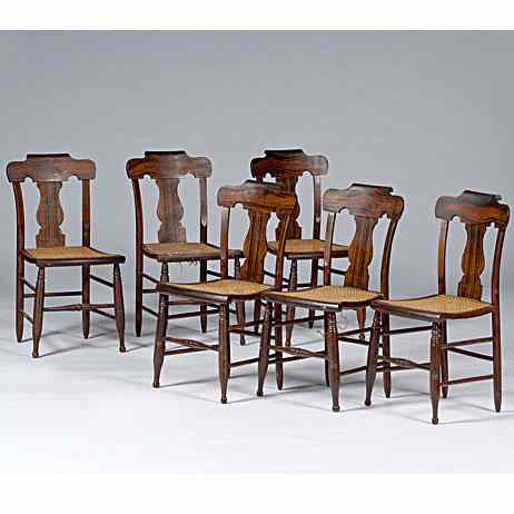 Appraisal: Rosewood Grained Chairs American mid- th century six rosewood grained