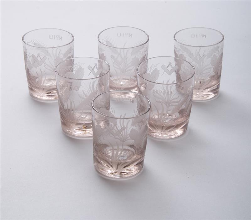 Appraisal: SIX REGENCY ENGRAVED GLASS TUMBLERS Each also engraved with a