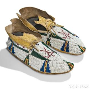 Appraisal: Cheyenne Beaded Hide Pictorial Moccasins c last quarter th century