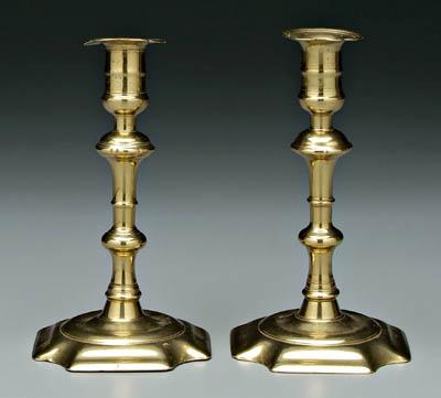 Appraisal: Pair th century brass candlesticks baluster posts below scalloped socket