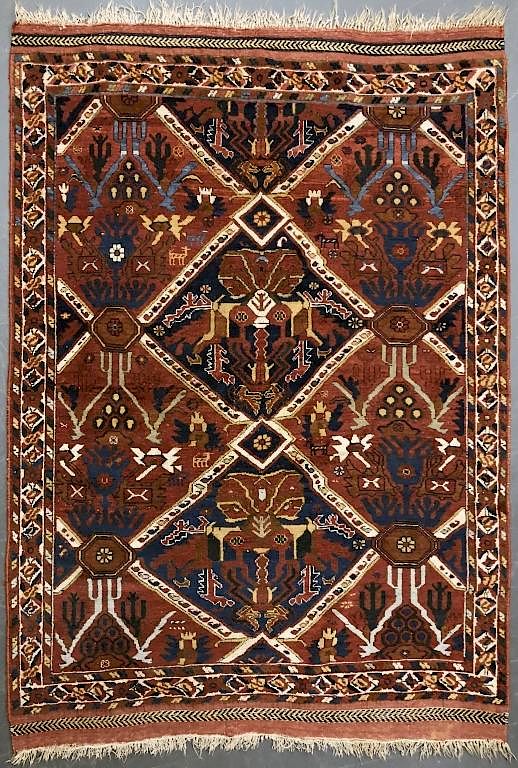 Appraisal: Colorful Afshar Carpet with Red Field Colorful Afshar carpet circa