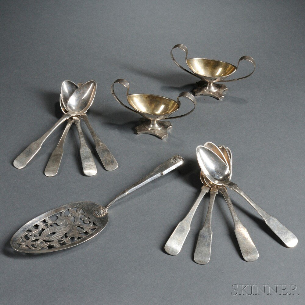 Appraisal: Danish Silver Flatware and Salts Copenhagen eight place spoons maker's