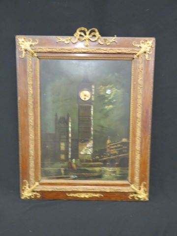 Appraisal: th Century Oil Painting with Clock Inset scene of Big