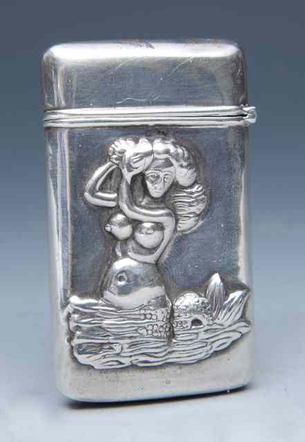 Appraisal: A SILVER VESTA CASE decorated with a mermaid high