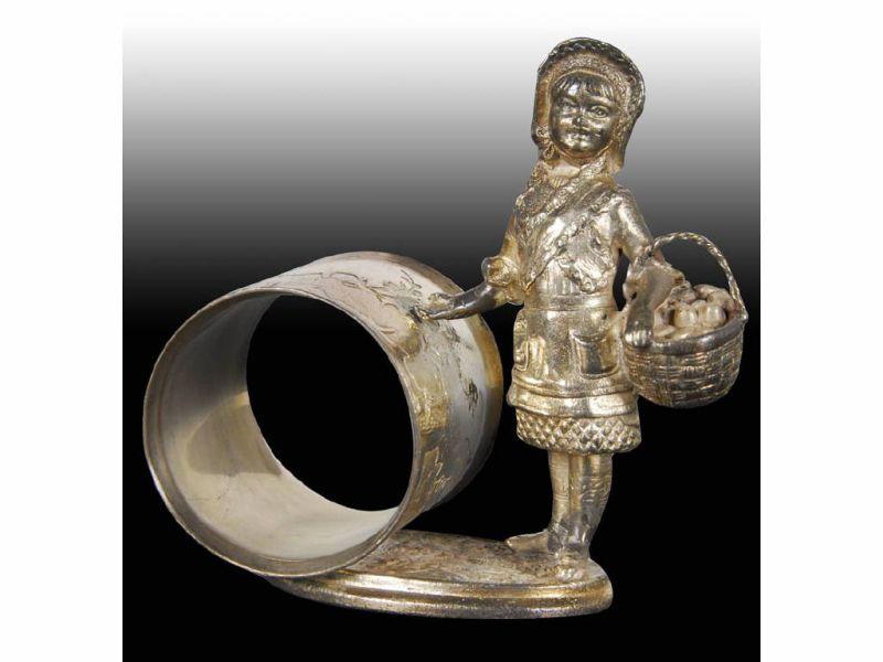 Appraisal: Young Girl with Basket Figural Napkin Ring Description Oval base