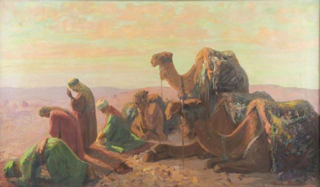 Appraisal: MACSOUD Nicholas Orientalist Oil on Canvas Prayer in the Desert