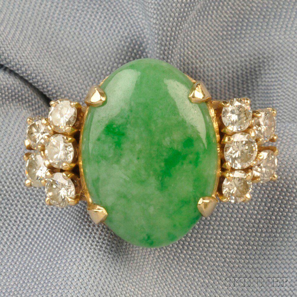 Appraisal: kt Gold Jade and Diamond Ring set with a cabochon