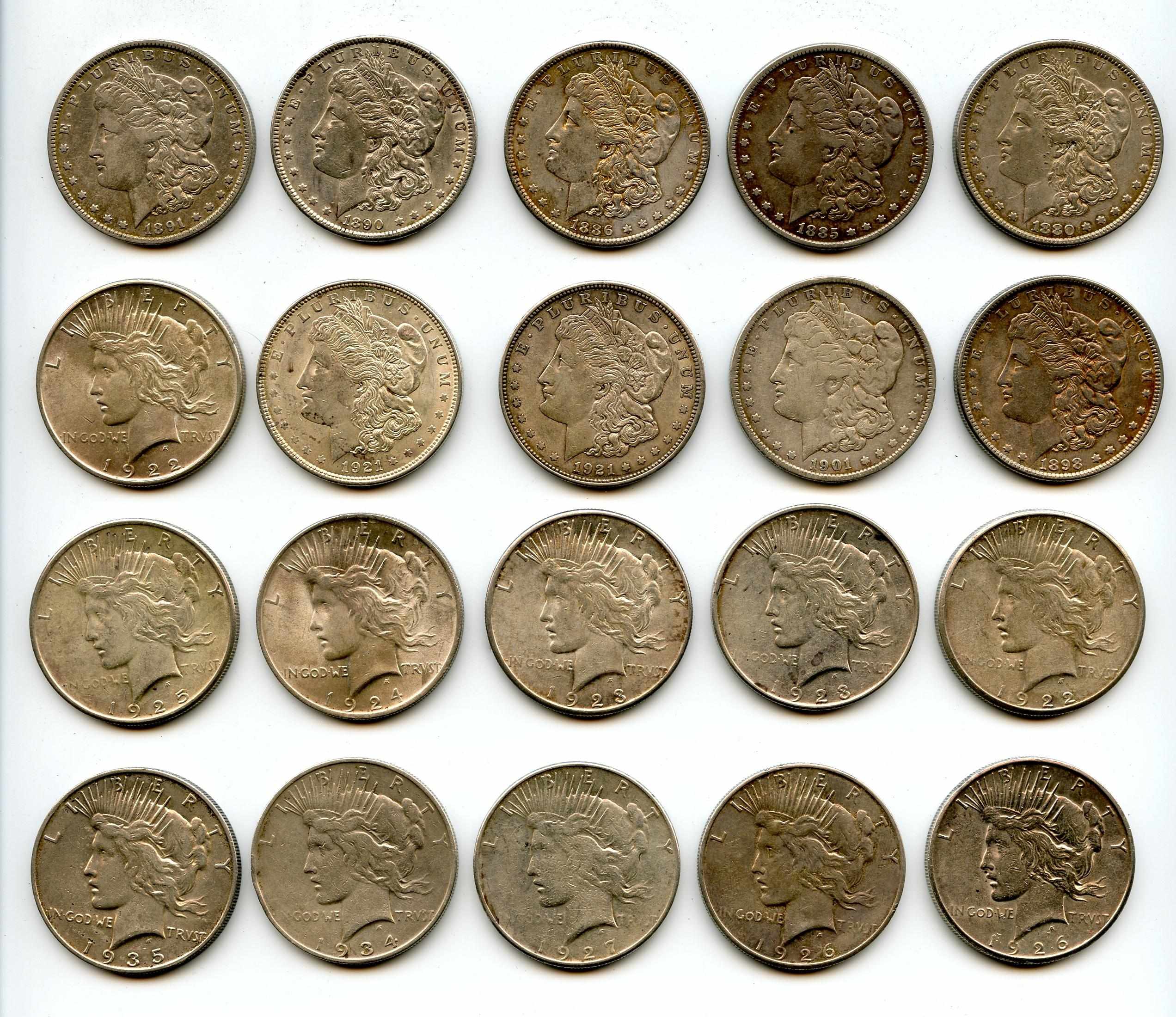 Appraisal: Morgan and Peace Dollars Included are -O -O -S -D