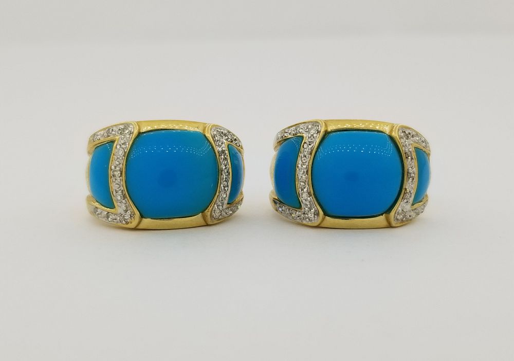 Appraisal: K Gold Turquoise Diamond Earrings K Gold Turquoise Diamond Earrings