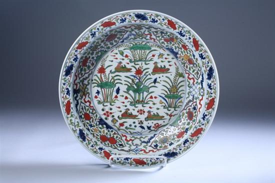 Appraisal: CHINESE WUCAI PORCELAIN CHARGER th century Painted in the Ming