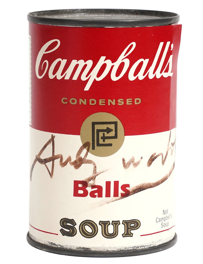 Appraisal: Andy Warhol Signed 'Balls Campball's Soup' Can Andy Warhol America