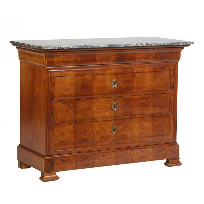 Appraisal: French Provincial Louis Philippe Style Carved Walnut Marble Top Commode