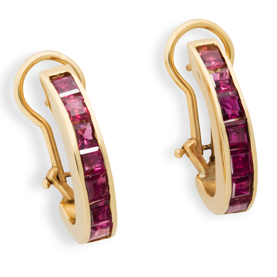 Appraisal: A PAIR OF RUBY AND FOURTEEN KARAT GOLD EARRINGS A