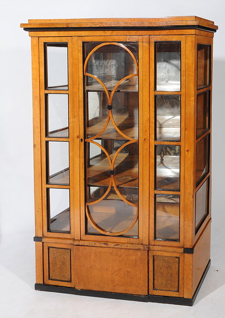 Appraisal: A TH CENTURY BIEDERMEIER SATIN BIRCH DISPLAY CABINET the central