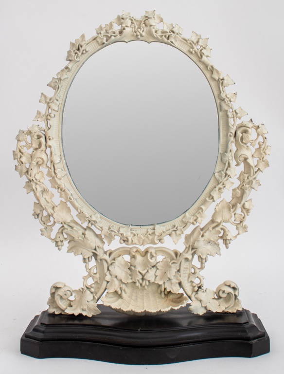 Appraisal: VICTORIAN CAST IRON VANITY MIRROR ON MARBLE BASE Victorian cast