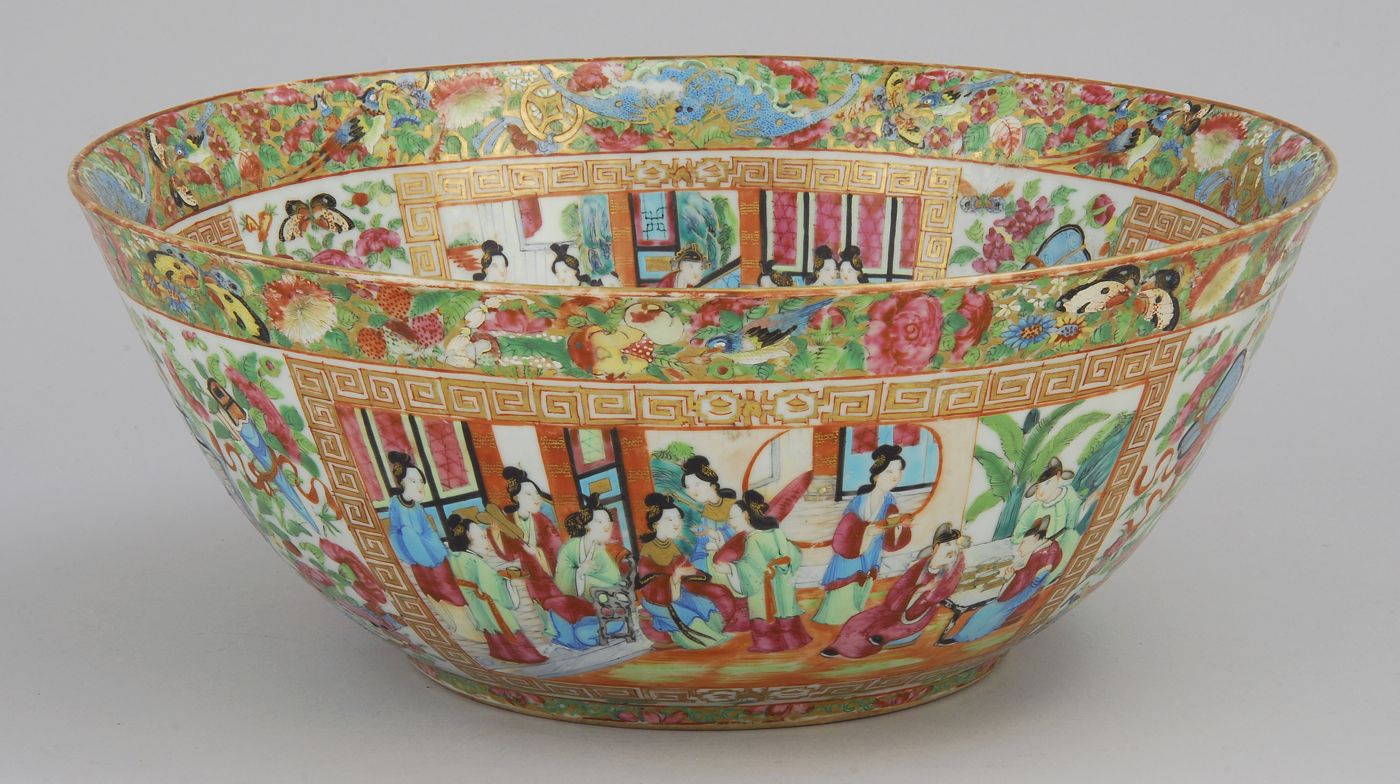 Appraisal: CHINESE EXPORT ROSE MANDARIN PORCELAIN PUNCH BOWL Circa Diameter