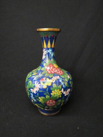 Appraisal: Chinese Cloisonne Vase elaborate floral foliage on rich blue '