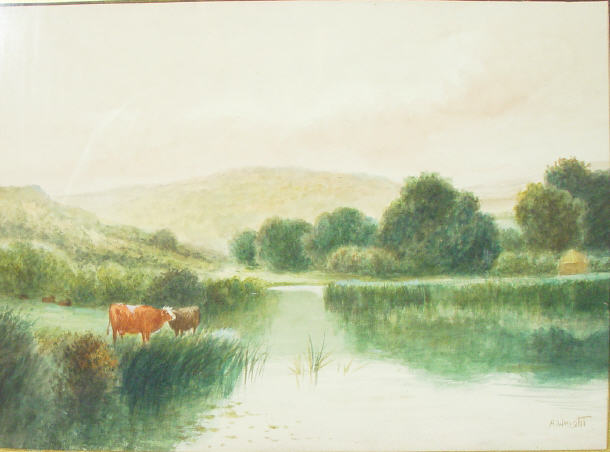 Appraisal: A Wright - Two watercolours of cattle and hay stacks