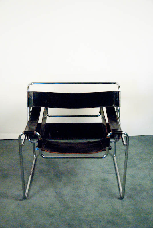 Appraisal: Stendig Wassily Chair original black leather plastic label worn