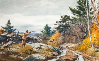 Appraisal: Ogden M Pleissner Upland Bird Shootingsigned Pleissner lower leftwatercolor by