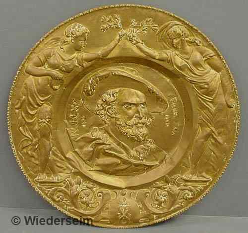 Appraisal: Large round brass plaque with repouss decorated bust of Rubens