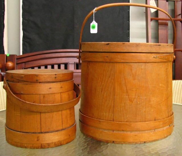 Appraisal: Two Antique Sugar Buckets with lids '' and '' high