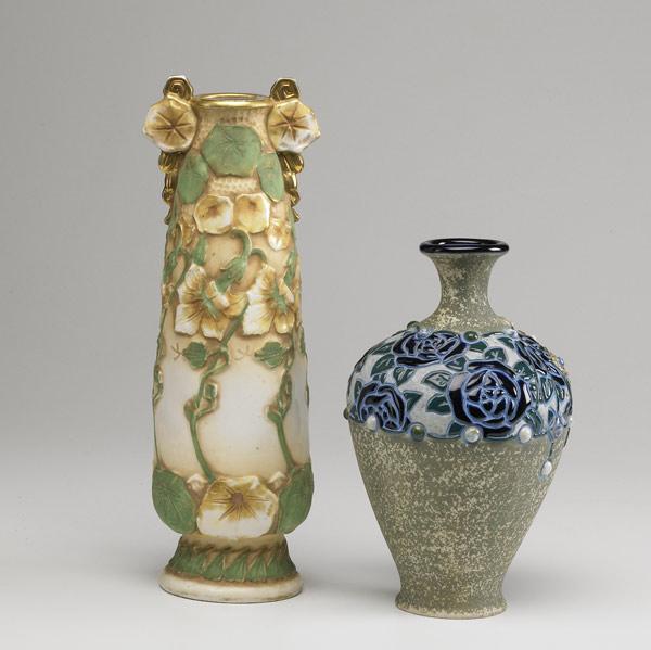 Appraisal: AMPHORA Two vases one with nasturtiums the other with bejeweled