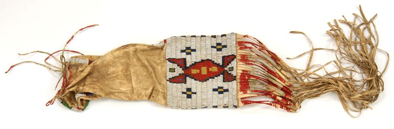 Appraisal: PIPE BAG Circa Made of beaded buckskin with fringework wrapped