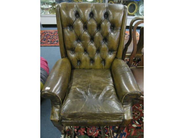 Appraisal: Leather Arm Chair tufted back