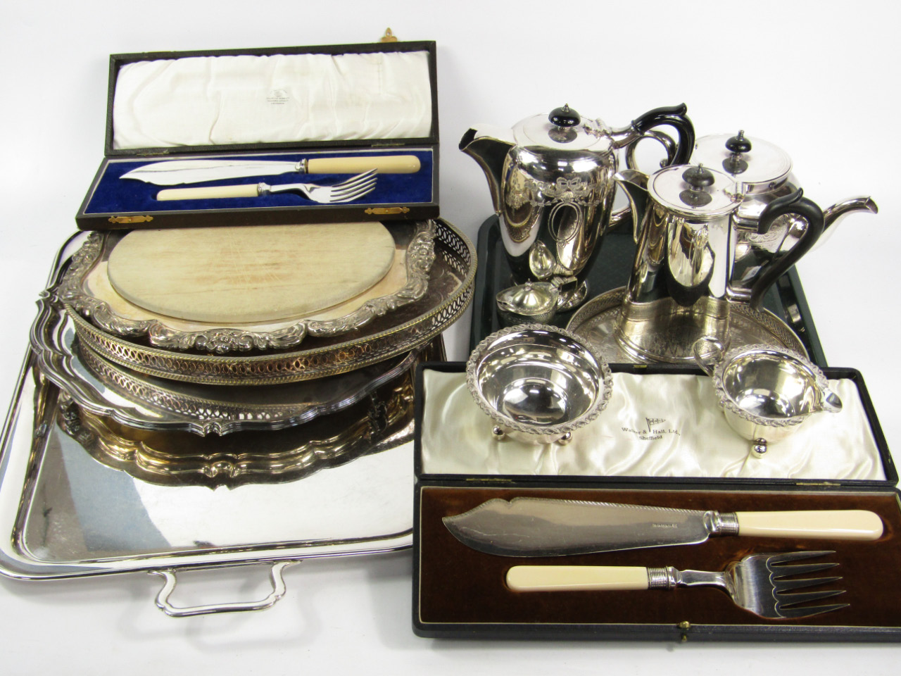 Appraisal: Plated wares including a twin handled tray Harrods salver coffee