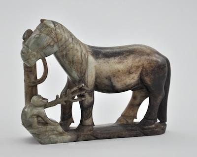 Appraisal: A Chinese Hardstone Carving of a Horse Monkey Green carved