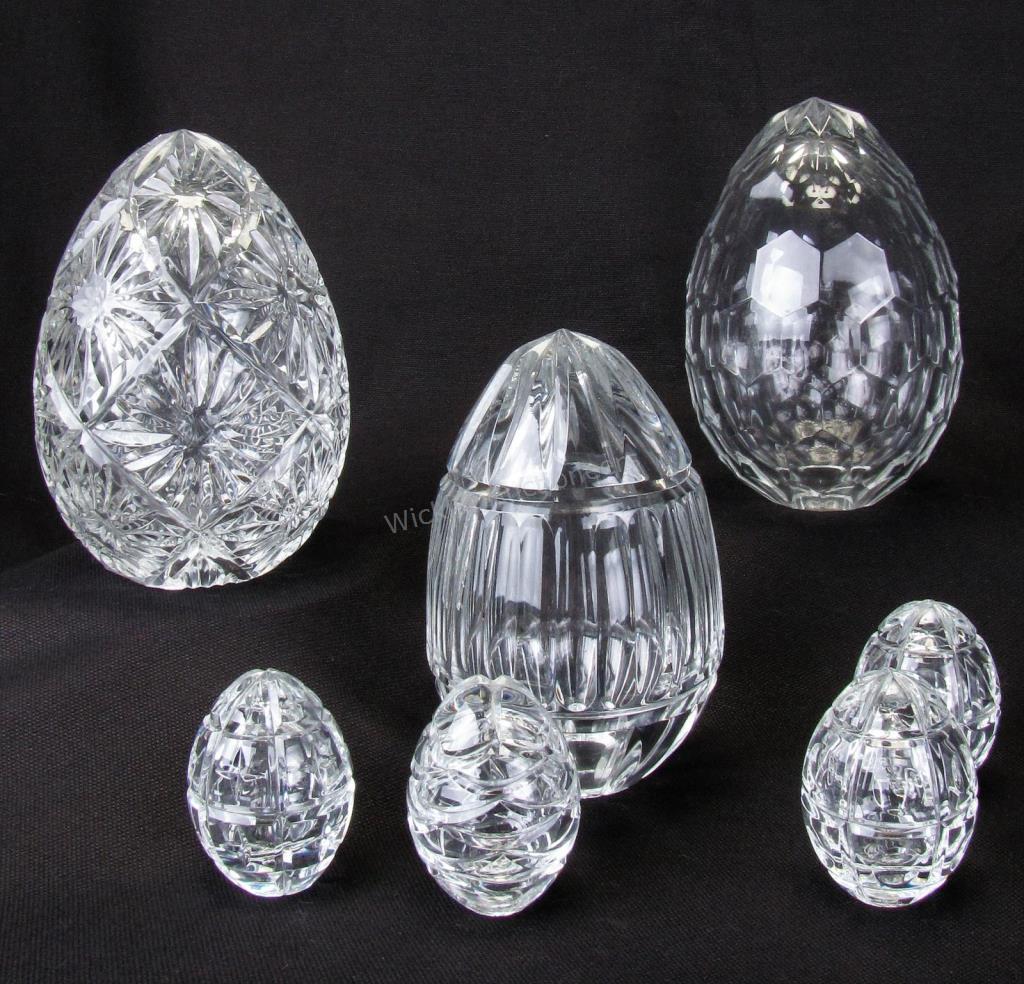 Appraisal: Group of Glass Egg Paperweights Faberge' seven total four Faberge'