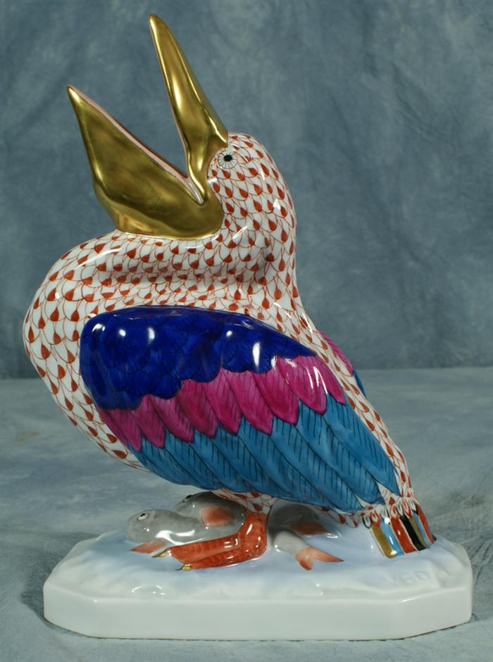 Appraisal: Herend fishnet figurine red pelican tall no damage Estimate -