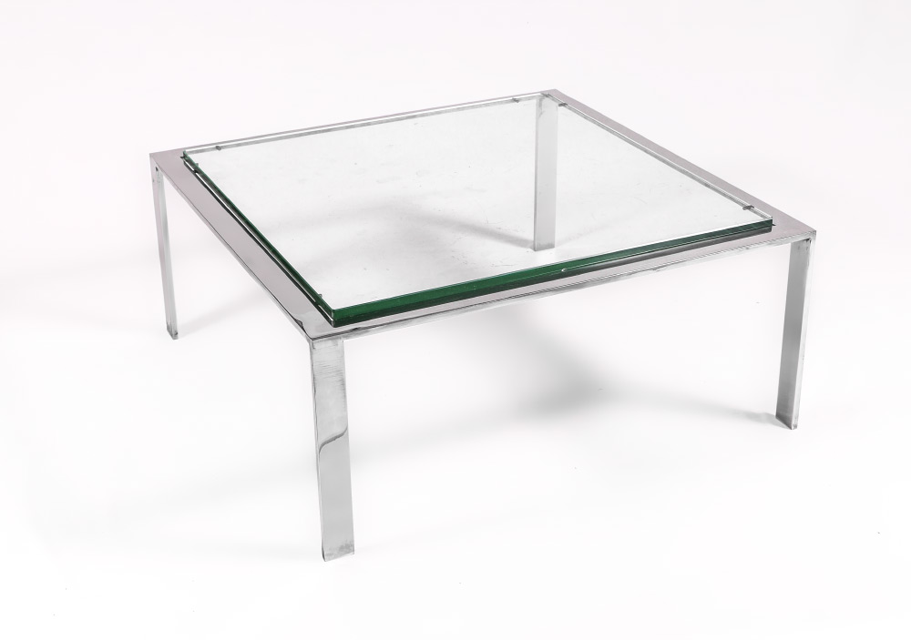 Appraisal: STAINLESS STEEL FLOATING GLASS SIDE TABLE Modern floating glass top