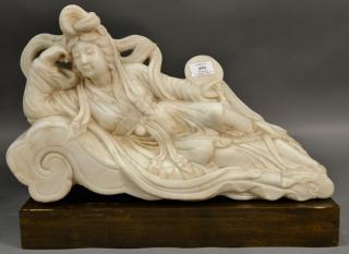 Appraisal: Large marble sculpture of a Guanyin with flowing robe holding