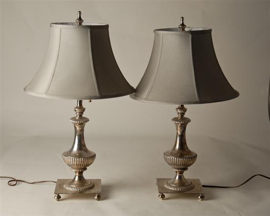 Appraisal: A Pair of Silverplate Table Lamps Classical form with beaded