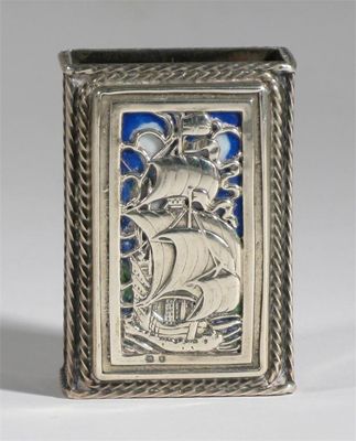 Appraisal: An Omar Ramsden silver and enamel match box cover rectangular