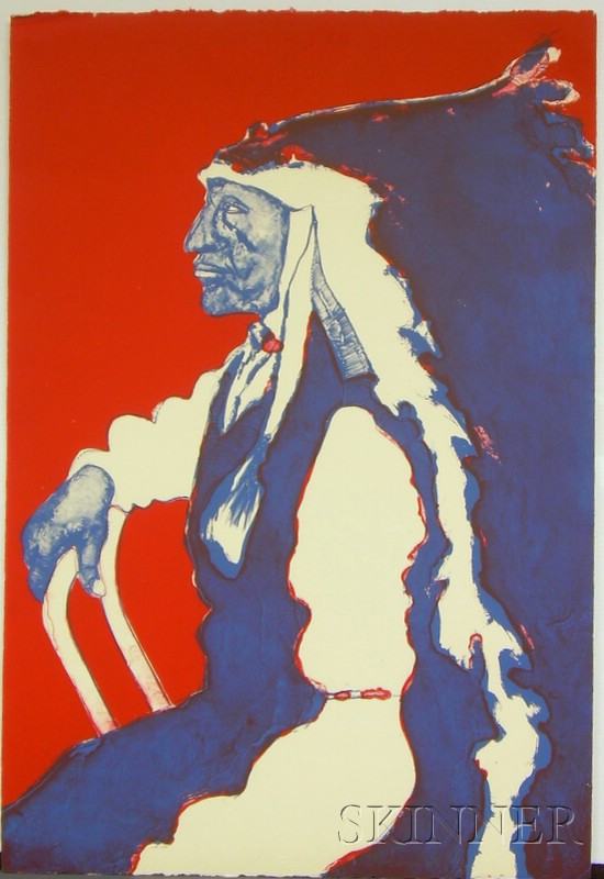 Appraisal: Two Fritz Scholder Items a signed polychrome print of a