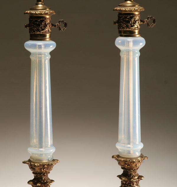 Appraisal: Pair Murano art glass table lamps opalescent glass stems set