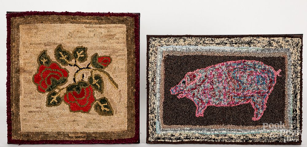 Appraisal: Two small hooked rugs Two small hooked rugs early th