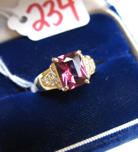 Appraisal: GARNET DIAMOND AND FOURTEEN KARAT GOLD RING Centered and prong