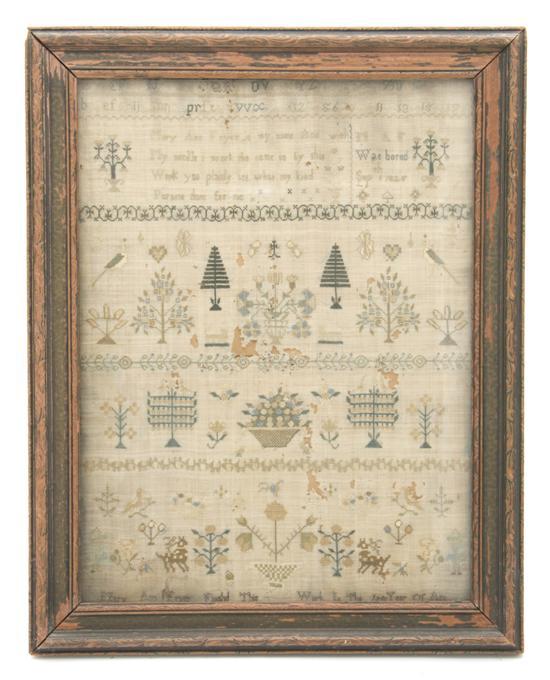 Appraisal: A Needlework Sampler first half th century Mary Anne Feyer