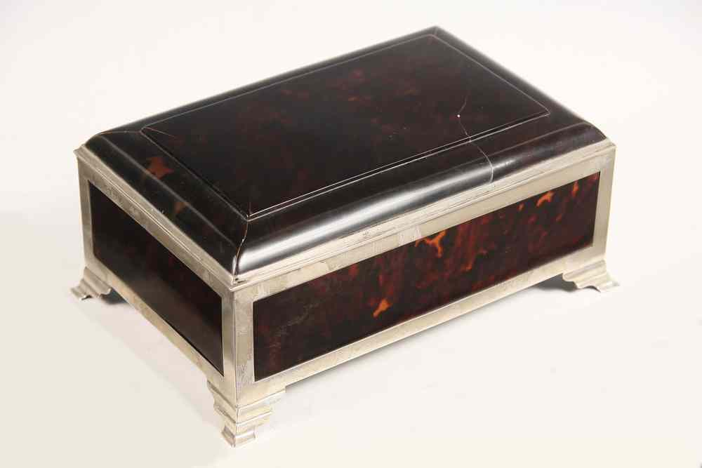 Appraisal: STERLING TORTOISESHELL HUMIDOR - English Sterling Silver and Tortoiseshell Humidor