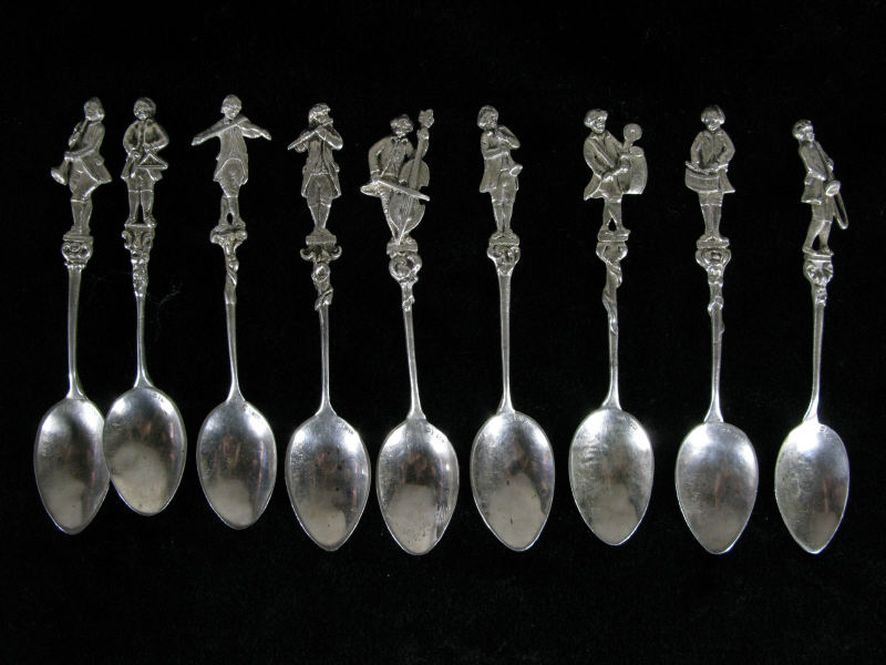 Appraisal: Group of Nine German Silver Musician Spoons each with a