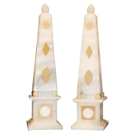 Appraisal: Pair of Neoclassical Style Alabaster Obelisks Estimate nbsp nbsp nbsp