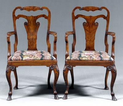 Appraisal: Pair George I style open armchairs walnut and mahogany with