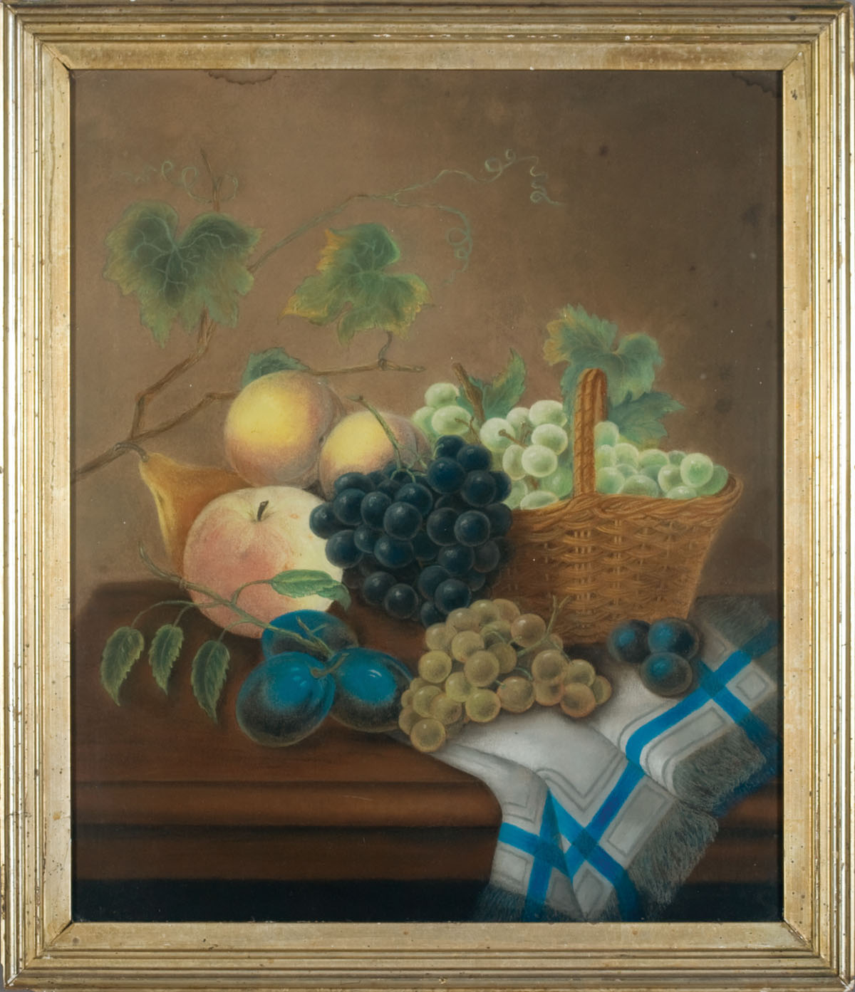 Appraisal: AMERICAN PASTEL TABLE-TOP STILL LIFE OF FRUIT WITH BASKET AND