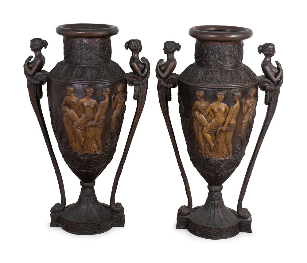 Appraisal: A Pair of Neoclassical Style Bronze Urns Height inches A