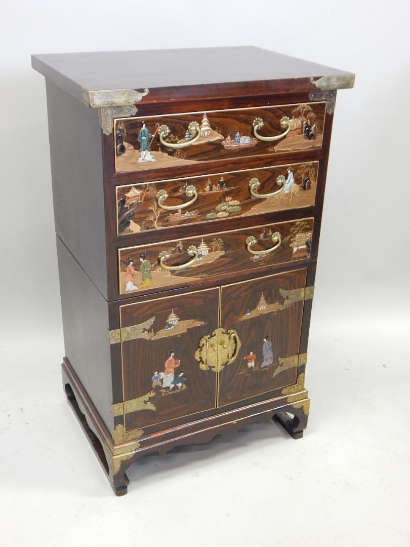 Appraisal: A thC Chinese side cabinet the three drawers and two